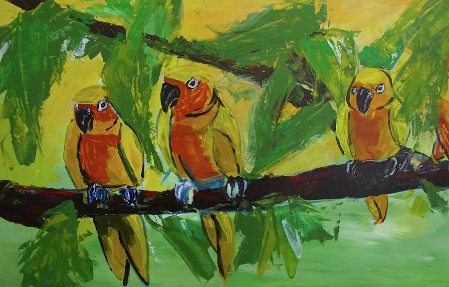 Three On A Branch Painting by Caroline Crosby