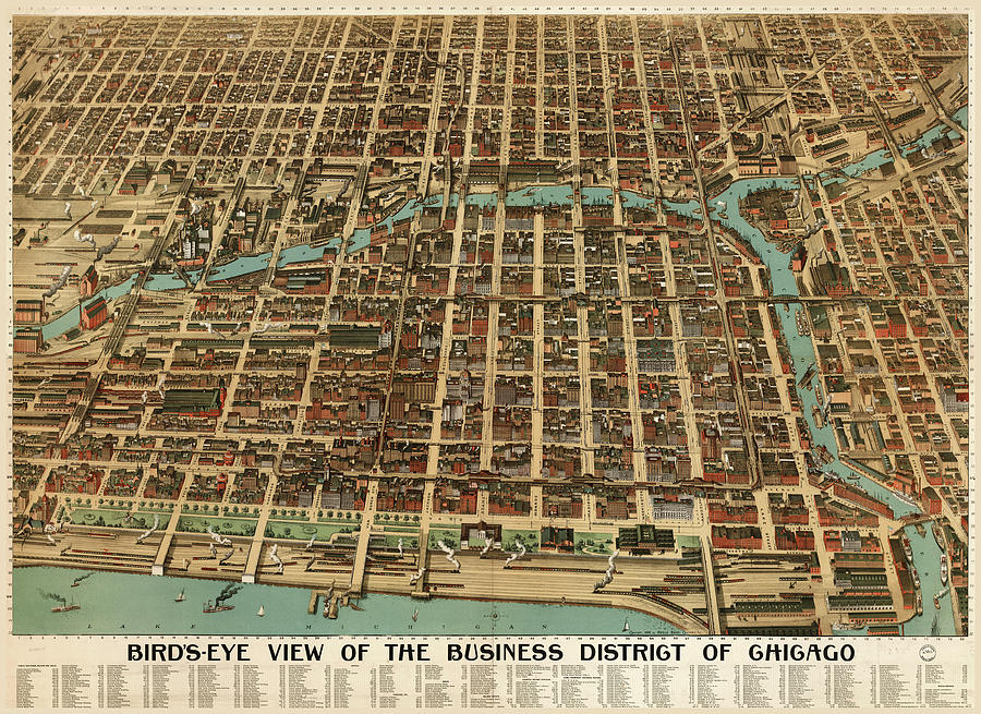 Architecture Mixed Media - Birds Eye Chicago Biz District-1898 by Vintage Lavoie
