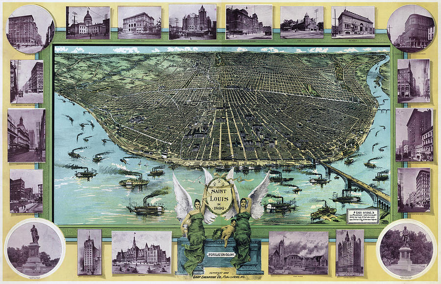 Birds Eye Map Of St Louis Mo 1896 Mixed Media by Vintage Lavoie