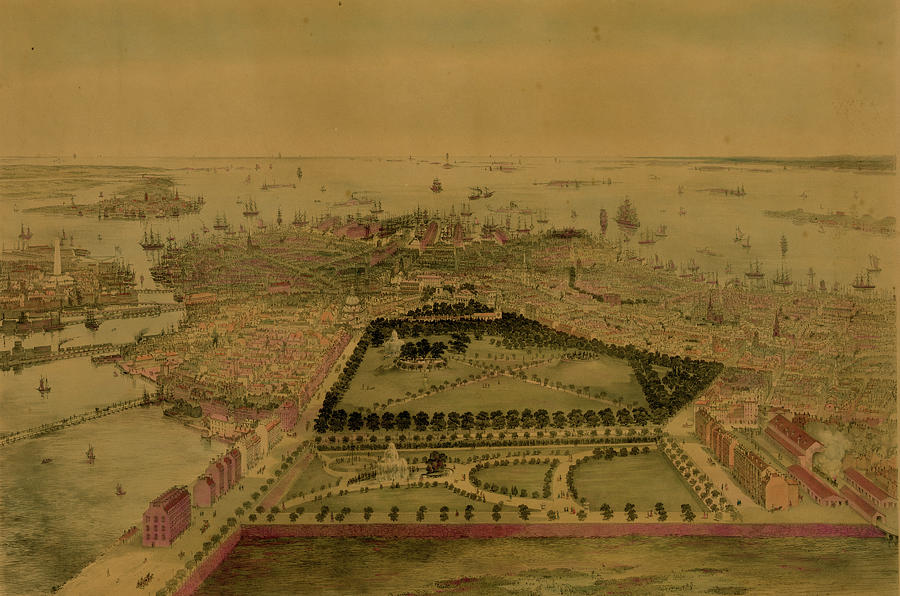 Birds eye view of Boston Painting by Sarony & Major