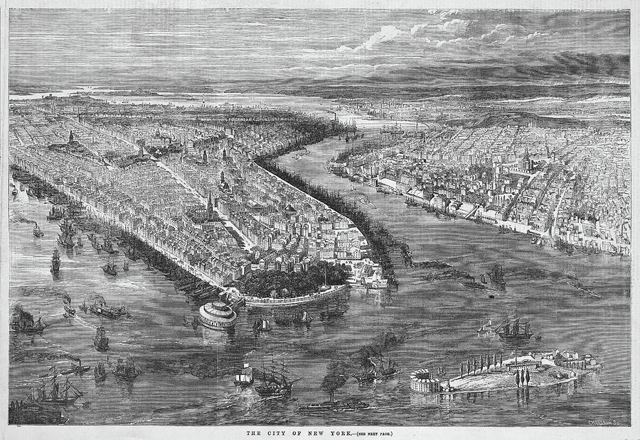 Old Map Of Birds Eye View Of New York City 1855 Photograph by Dusty ...