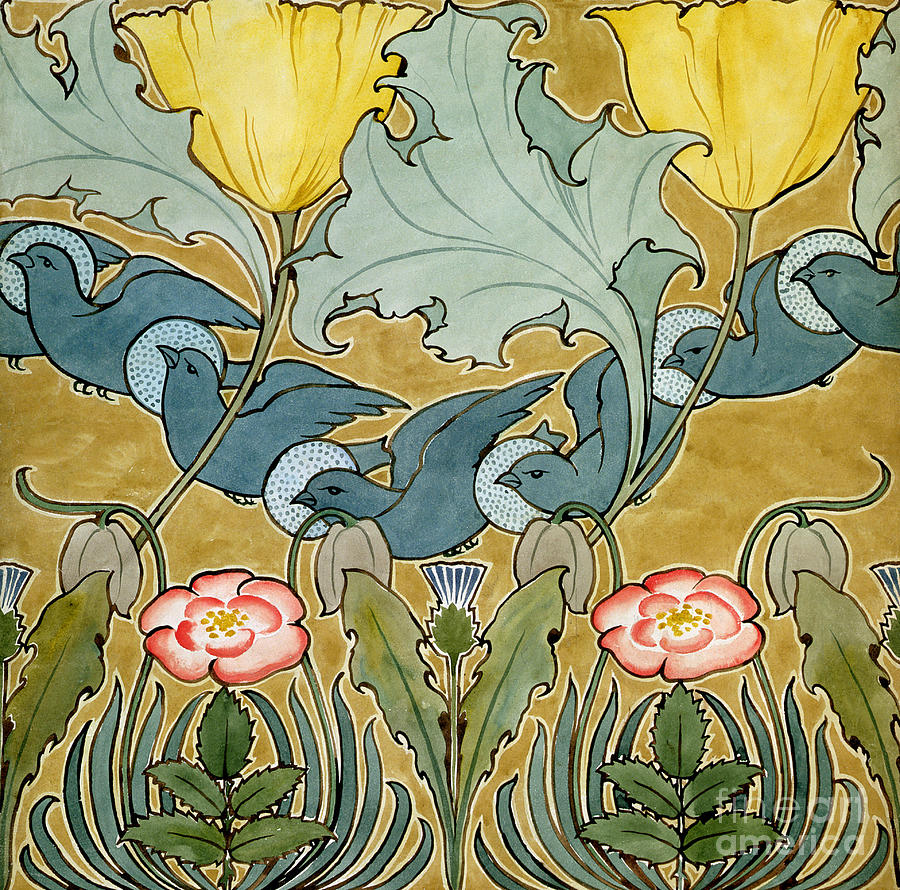 Charles Francis Annesley Voysey Painting - Birds in Flight design by Charles Francis Annesley Voysey