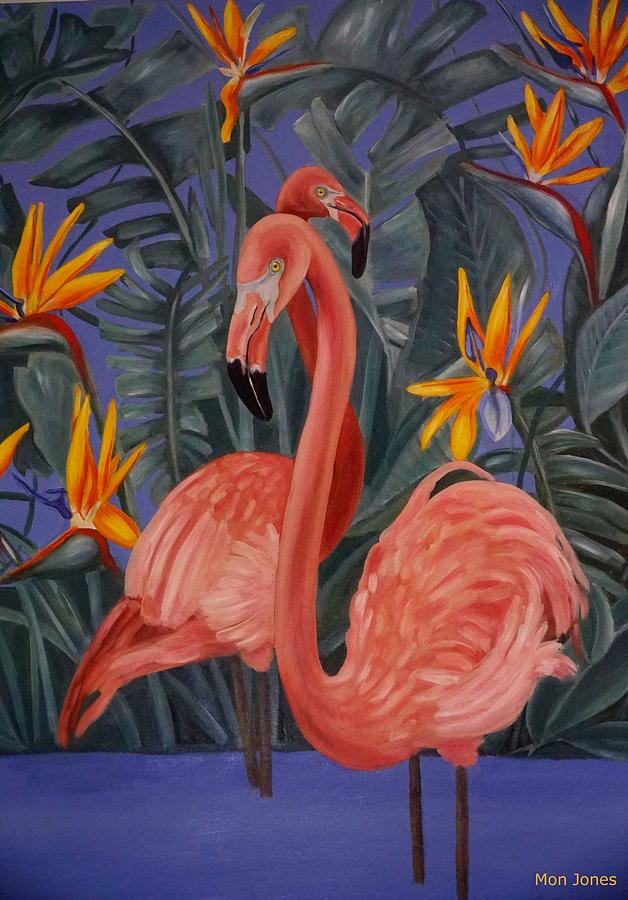 Birds of paradise flamingos Painting by Mon Jones - Fine Art America