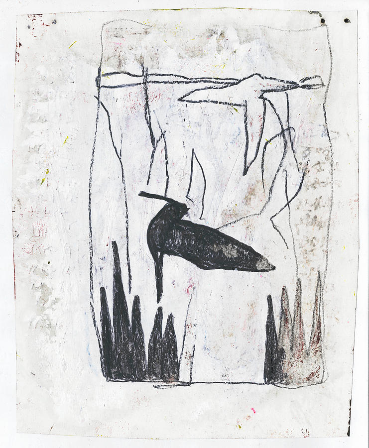 Birds on a Lake Sketch Mixed Media by Edgeworth Johnstone