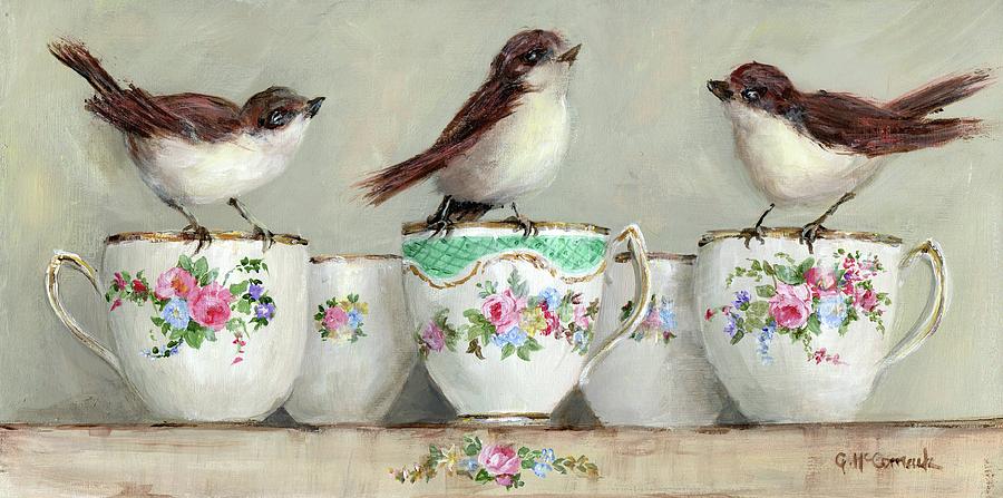 Birds on China Teacups Painting by Gail McCormack