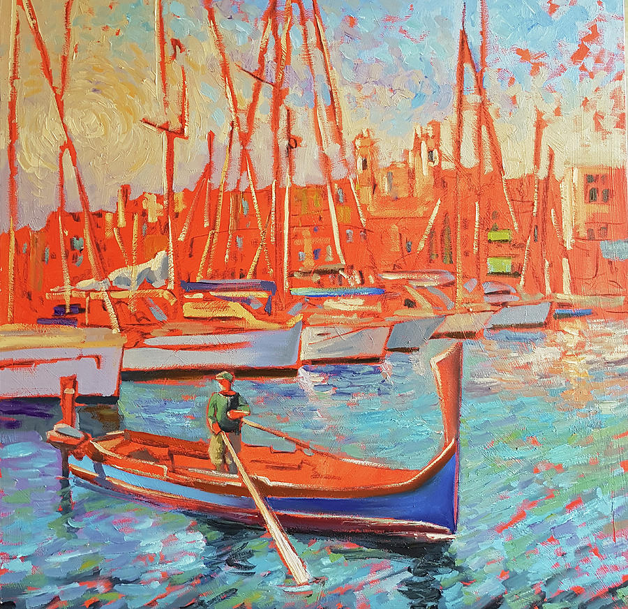  Vittoriosa Birgu Malta Harbour Modern Impressionism Oil Painting  Textured by Vali Irina Ciobanu  Painting by Vali Irina Ciobanu