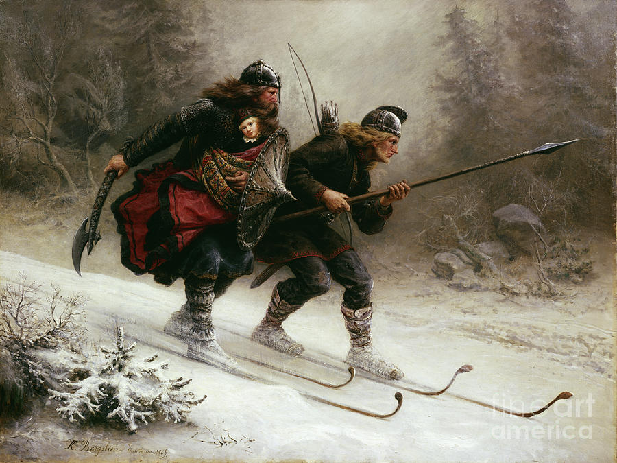 Birkebeinerne The Kings Soldiers Painting by O Vaering by Knud Bergslien