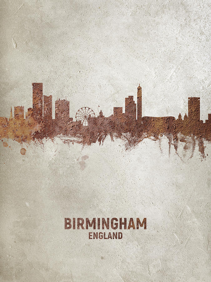 Skyline Digital Art - Birmingham England Rust Skyline by Michael Tompsett