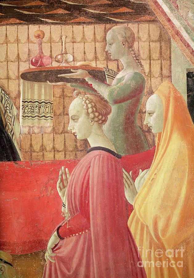 Birth Of The Virgin, Detail Of A Servant And Two Attendants, 1440 Fresco Painting by Paolo Uccello