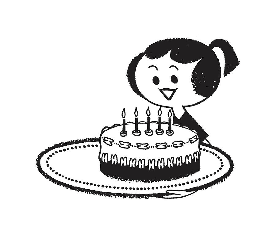 Birthday Girl with a Cake coloring page | Free Printable Coloring Pages