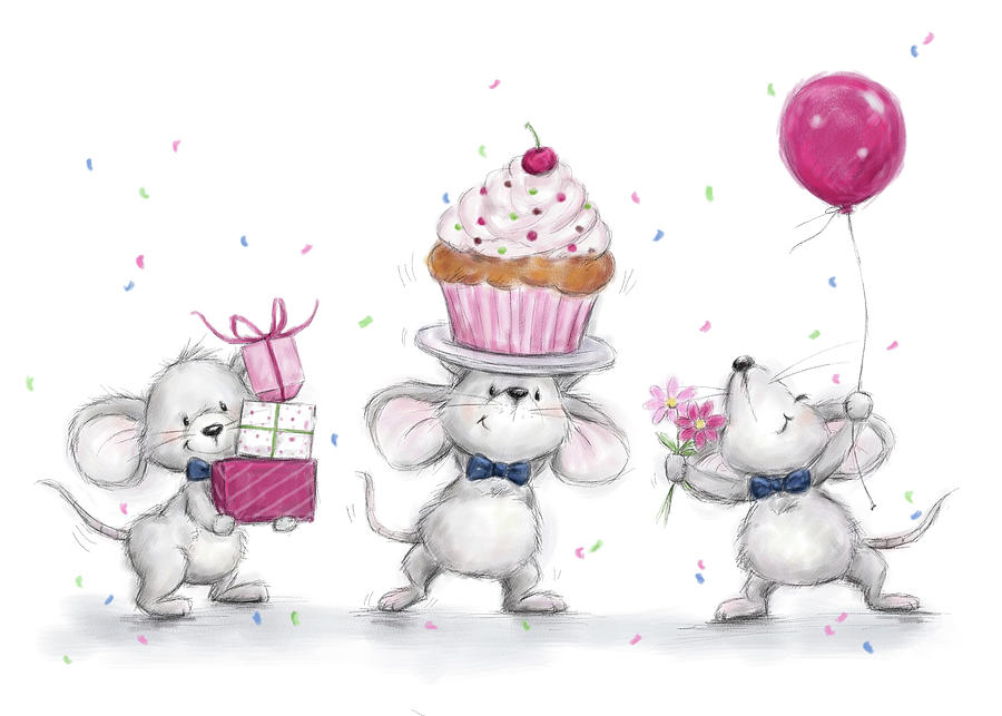 Mouse Mixed Media - Birthday Mice by Makiko