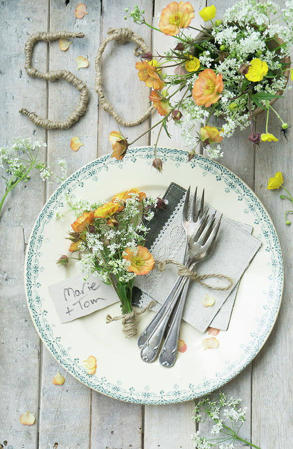 Birthday Posy Of Geums, Buttercups And Cow Parsley Photograph by Martina Schindler