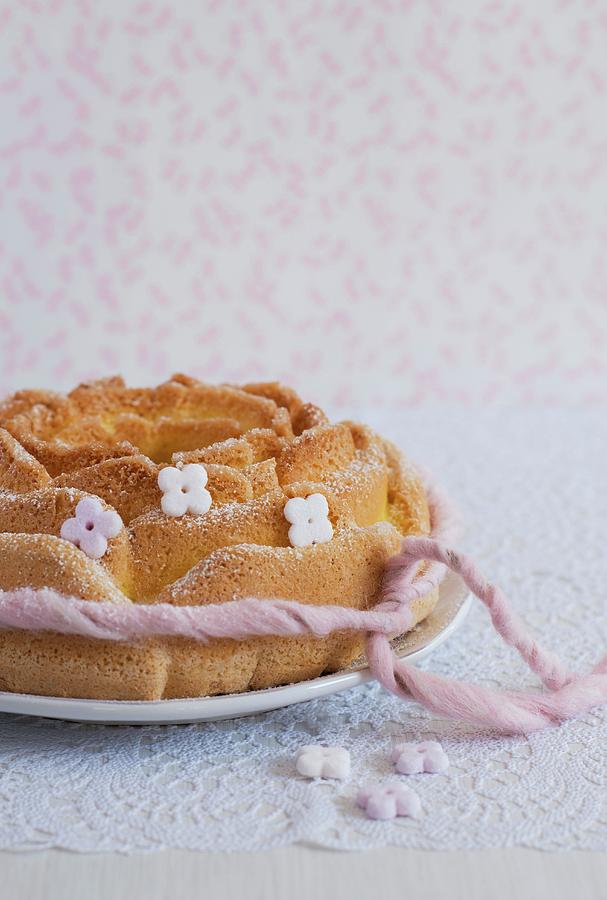 Biscuit De Savoie french Sponge Cake With Sugar Flowers Photograph by Sonia Chatelain