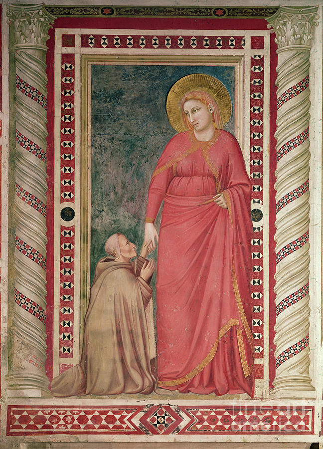 Bishop Pontano Kneeling Before St. Mary Magdalene, Magdalene Chapel, C.1320 Painting by Giotto