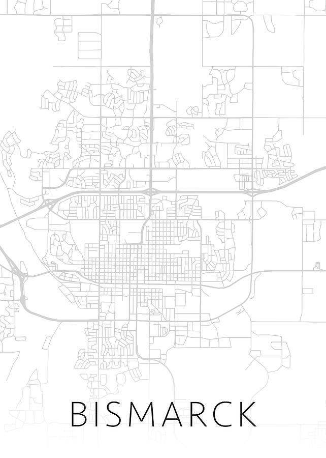 Bismarck North Dakota City Street Map Black and White Minimalist Series ...