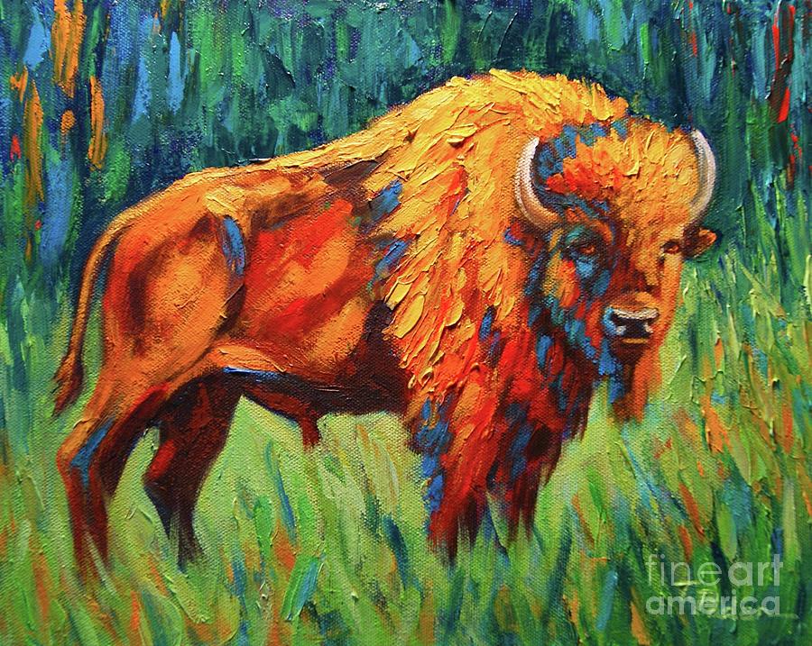 Bison In Sunlight Painting By Theresa Paden - Fine Art America