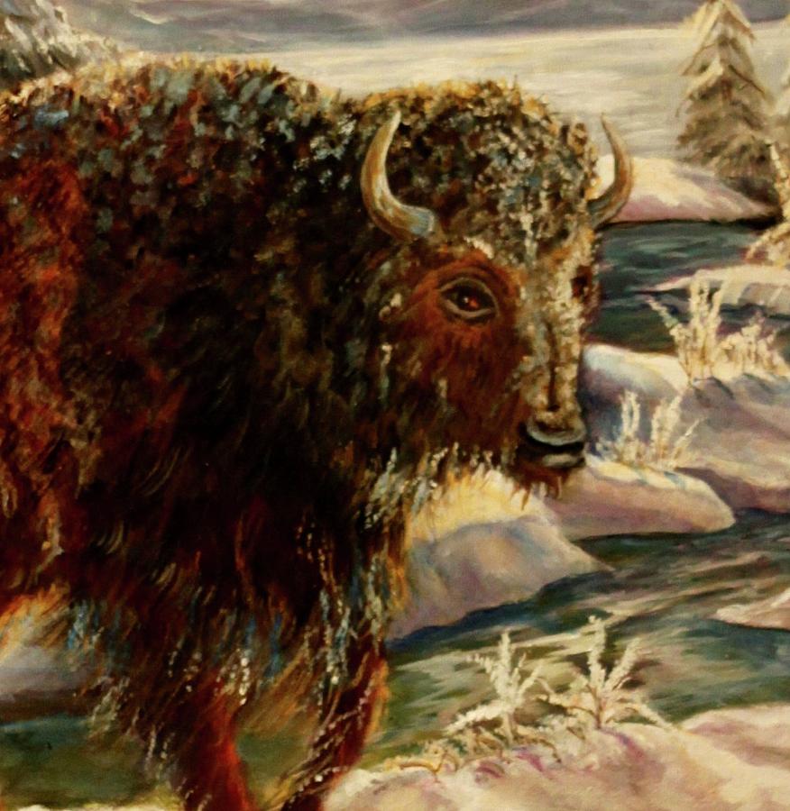 Bison In The Depths Of Winter in Yellowstone National Park Painting by Philip And Robbie Bracco