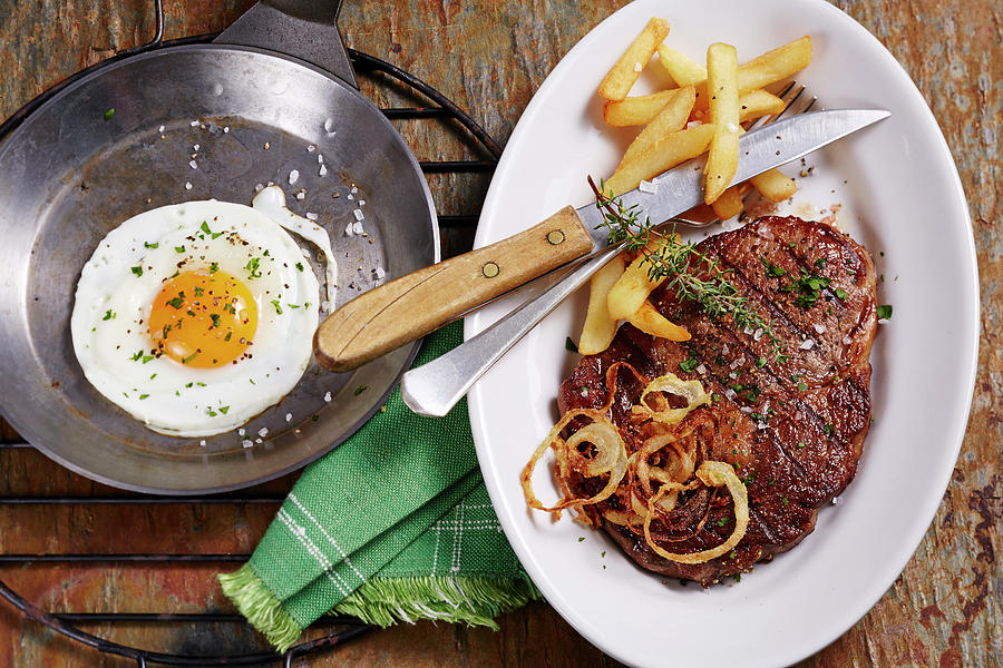 Bistec A Lo Pobre beef Steak With Chips, Onions And Fried Egg, Chile Photograph by Teubner Foodfoto