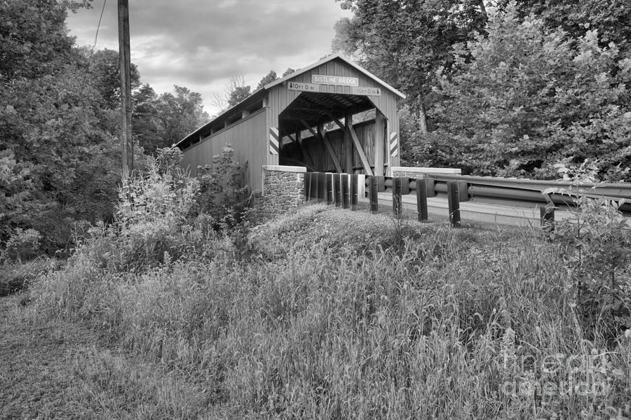 Bistline Covered Bridge Lush Landscape Black And White Photograph by Adam Jewell