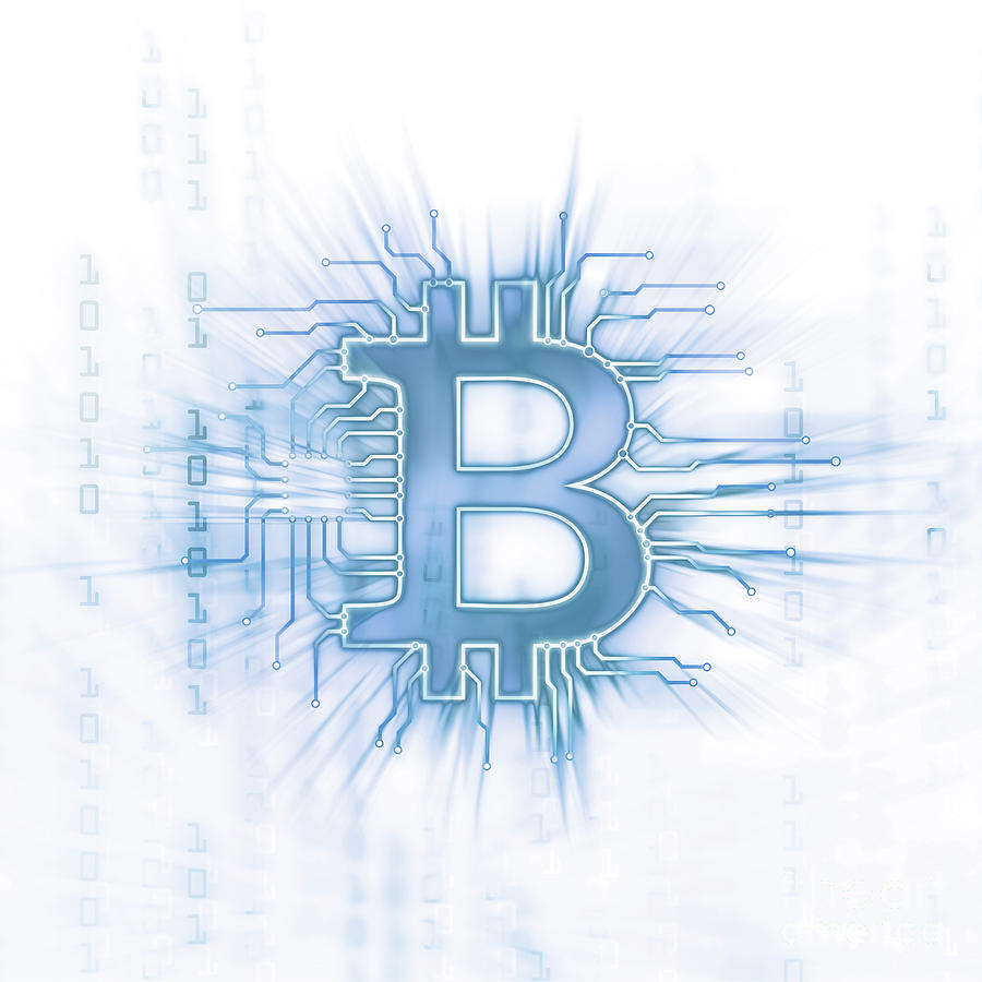 Bitcoin Cryptocurrency Digital Currency Symbol Blue On White Digital Art By Awen Fine Art Prints