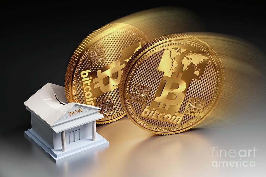 Bitcoin Destroying Banking Photograph by Patrick Landmann/science Photo Library