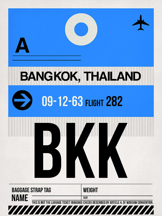 Vintage Digital Art - BKK Bangkok Luggage Tag II by Naxart Studio