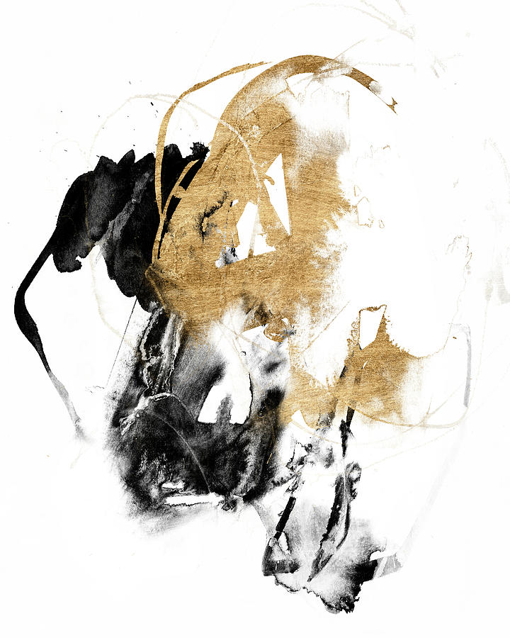 Abstract Painting - Black & Gold Splash II by Jennifer Goldberger