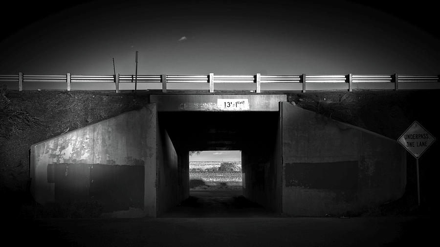 Black & White Distance Shot Of Interstate Underpass With Signgage ...