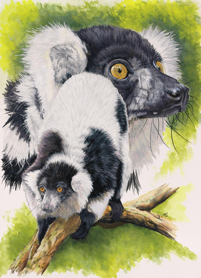 Black And White Lemur Painting - Black & White Lemur by Barbara Keith