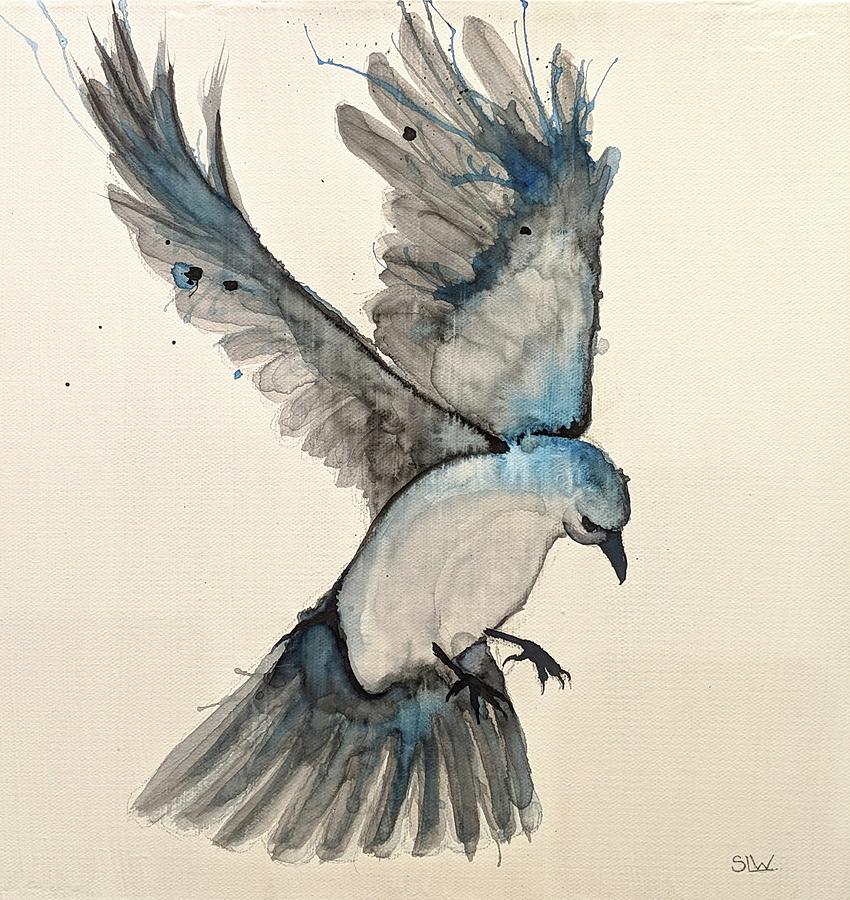 Black And Blue Bird Painting by Shannon Wright - Fine Art America