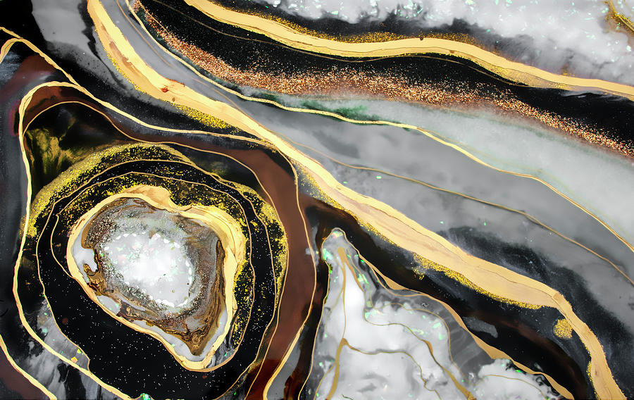 Black And Gold Geode Painting by Alaska Resin Creations