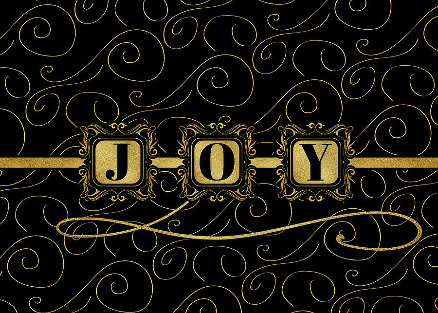Black and Gold Joy Typography Elegant Christmas Digital Art by Doreen Erhardt