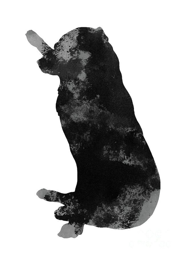 Dog Painting - Black and grey silhouette of a Labrador with a stick by Joanna Szmerdt