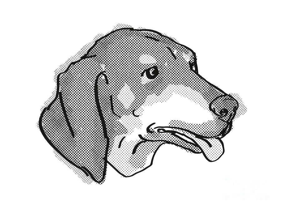 Black And Tan Coonhound Dog Breed Cartoon Retro Drawing Digital Art