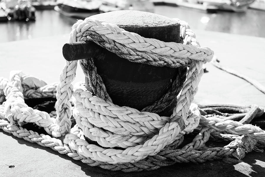 Black and White Abstract of Docking Rope  Photograph by Tammy Ray
