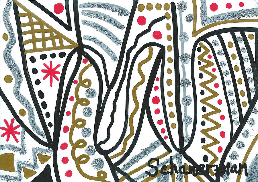 Black And White And Red All Over Drawing by Susan Schanerman