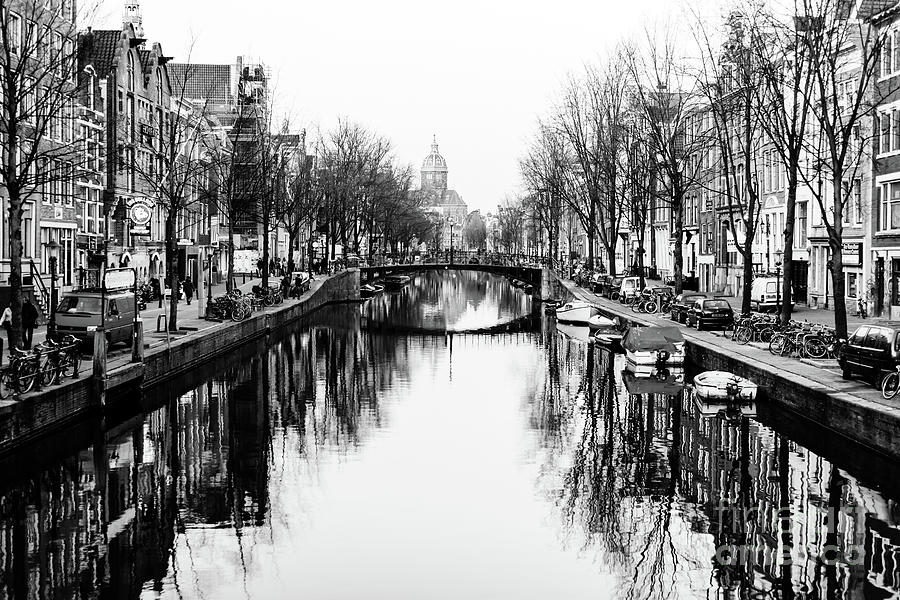 Black and White Canal in Amsterdam Photograph by John Rizzuto
