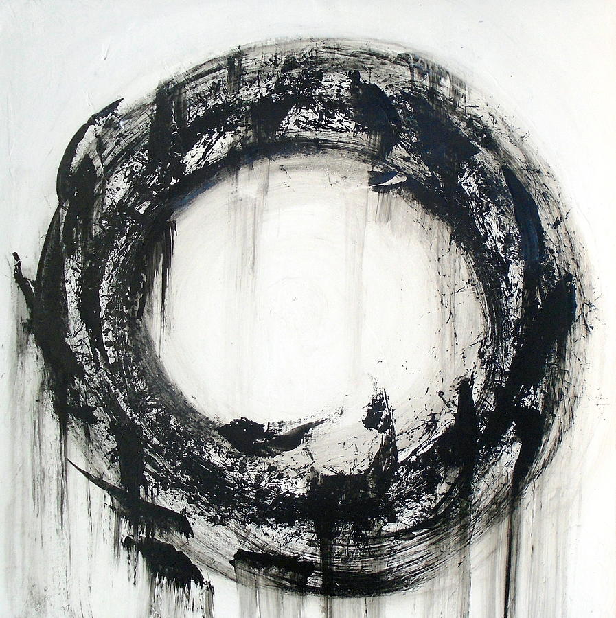 Black and white contemporary abstract circle painting ...