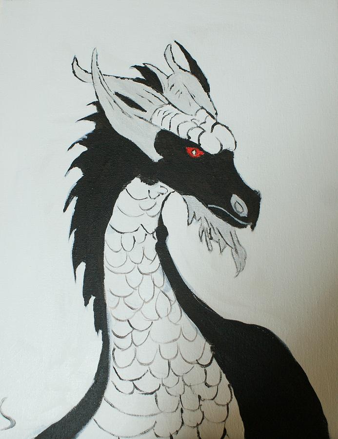 Black and White Dragon Painting by Yvonne Sewell