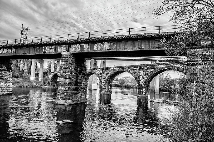 Black and White - East Falls Bridges Photograph by Bill Cannon