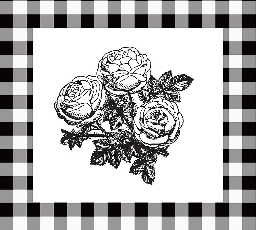 Black And White Floral Buffalo Check 1 Drawing by Unknown