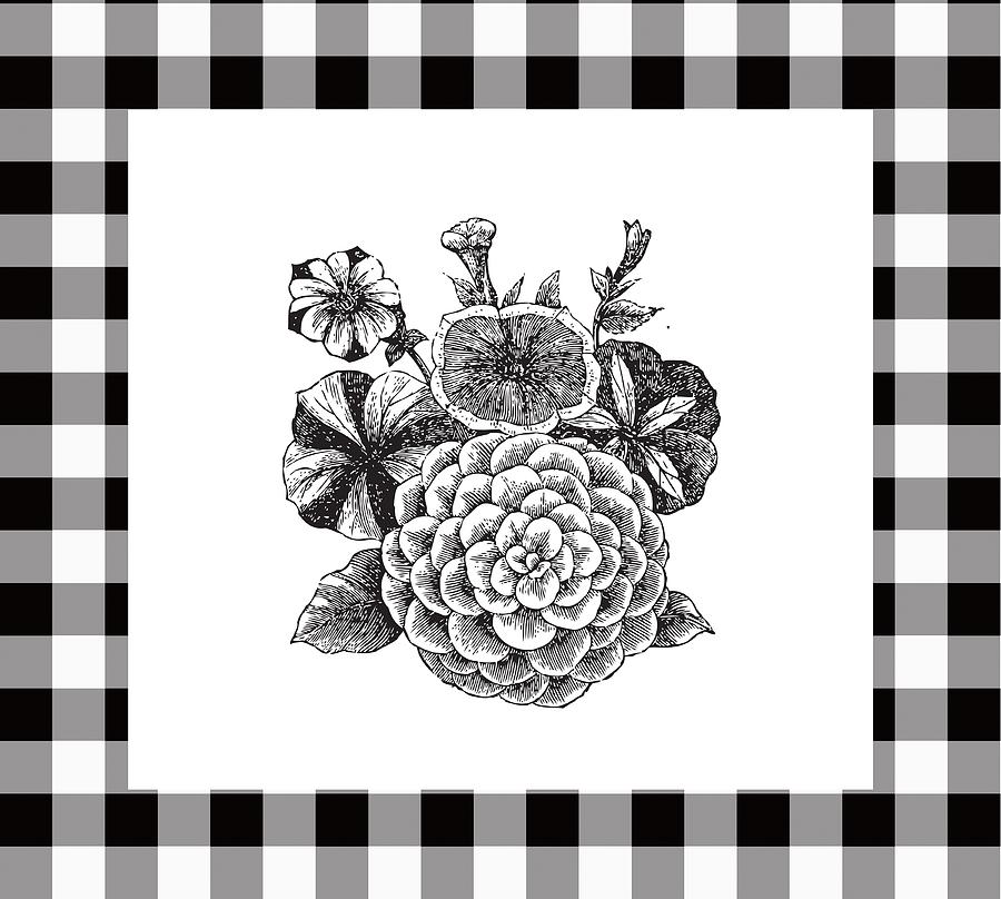 Black And White Floral Buffalo Check 2 Drawing by Unknown