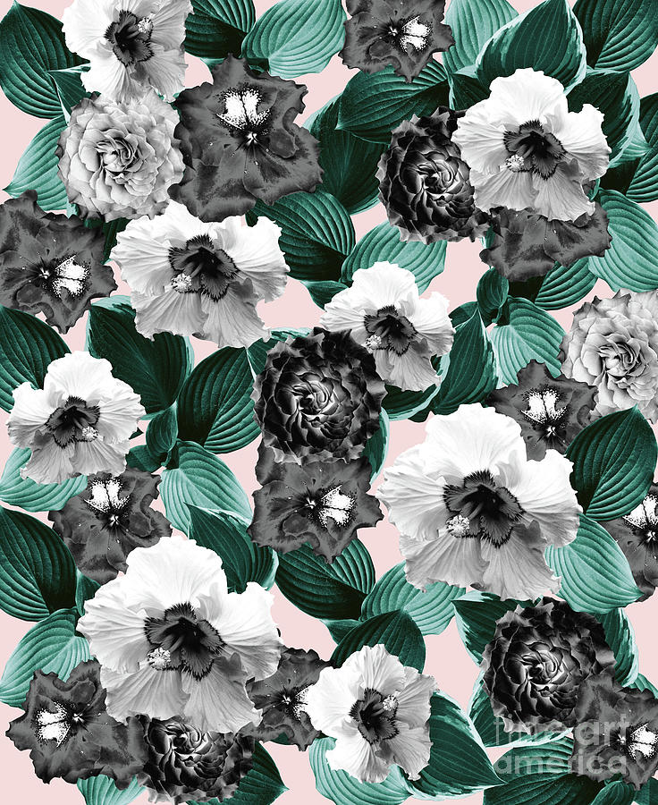 Flower Mixed Media - Black and White Floral Garden Glamor #1 #floral #decor #art by Anitas and Bellas Art