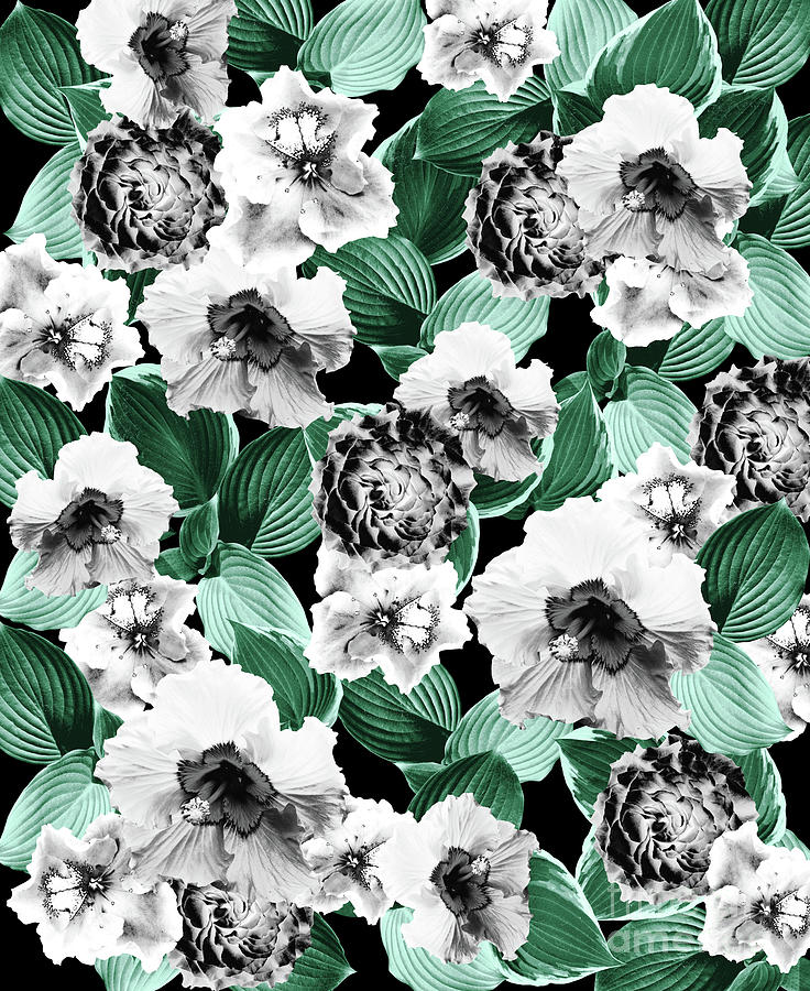 Flower Mixed Media - Black and White Floral Garden Glamor #3 #floral #decor #art by Anitas and Bellas Art