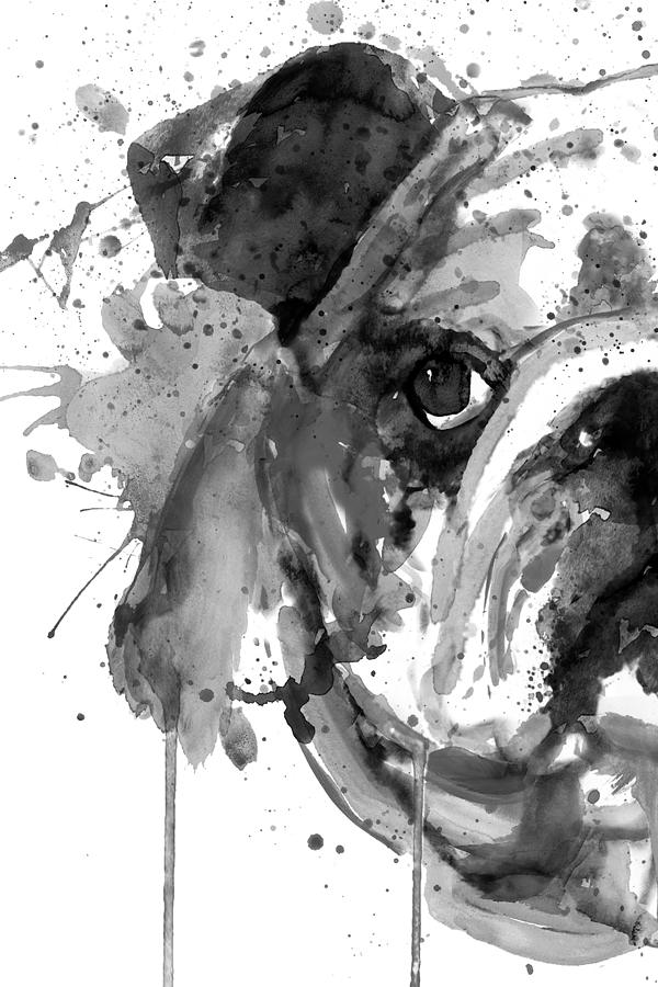 Black And White Painting - Black And White Half Faced English Bulldog by Marian Voicu