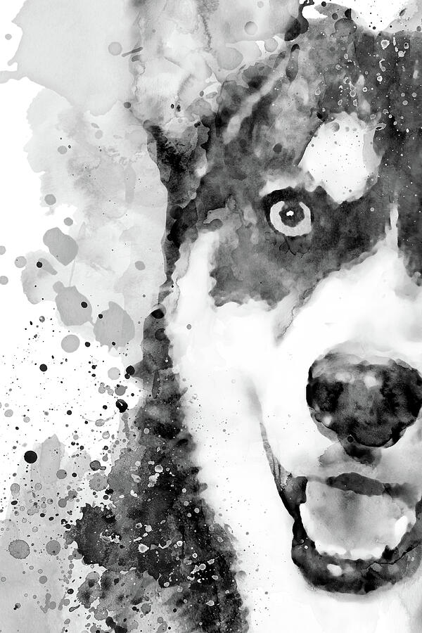 Black And White Half Faced Husky Dog Painting by Marian Voicu