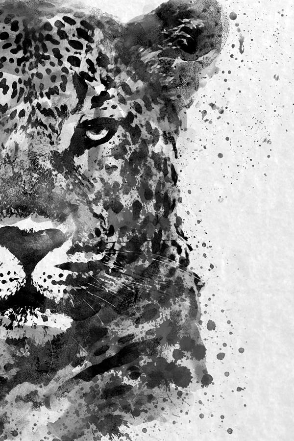 Black And White Half Faced Leopard Painting by Marian Voicu