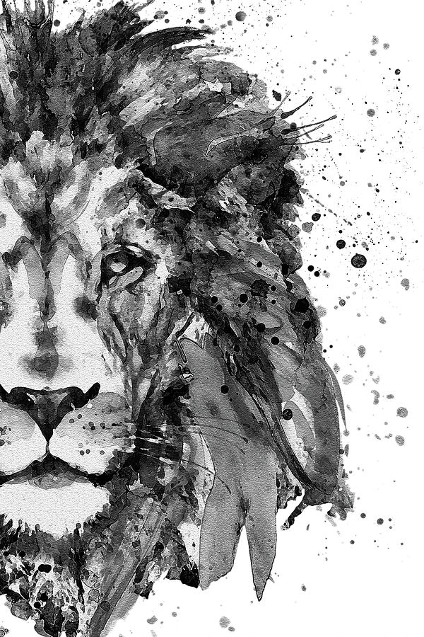 Black And White Half Faced Lion Painting by Marian Voicu