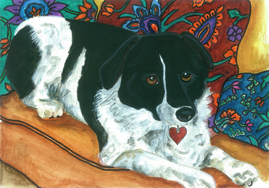Black And White Dog Painting - Black And White by Jan Panico
