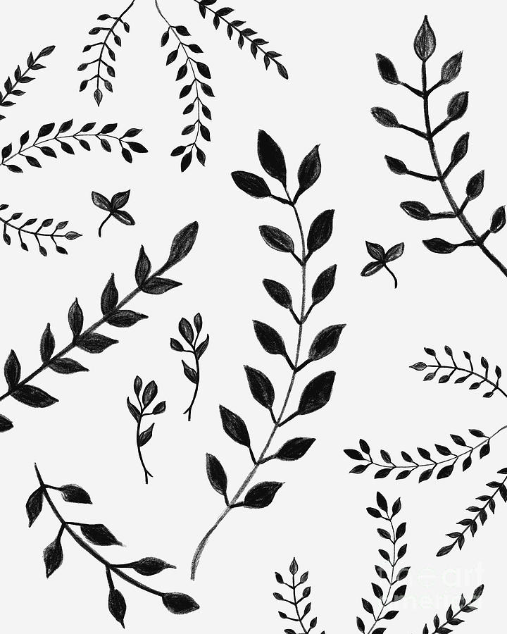 Nature Drawing - Black and White Leaves Pattern #4 #drawing #decor #art by Anitas and Bellas Art